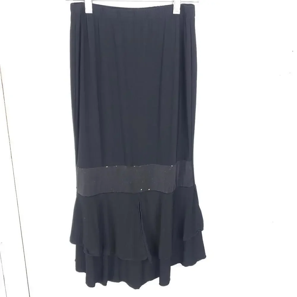 Vintage Skirt Womens Medium Maxi Layered Witchy Goth Drop Waist Band Stretchy